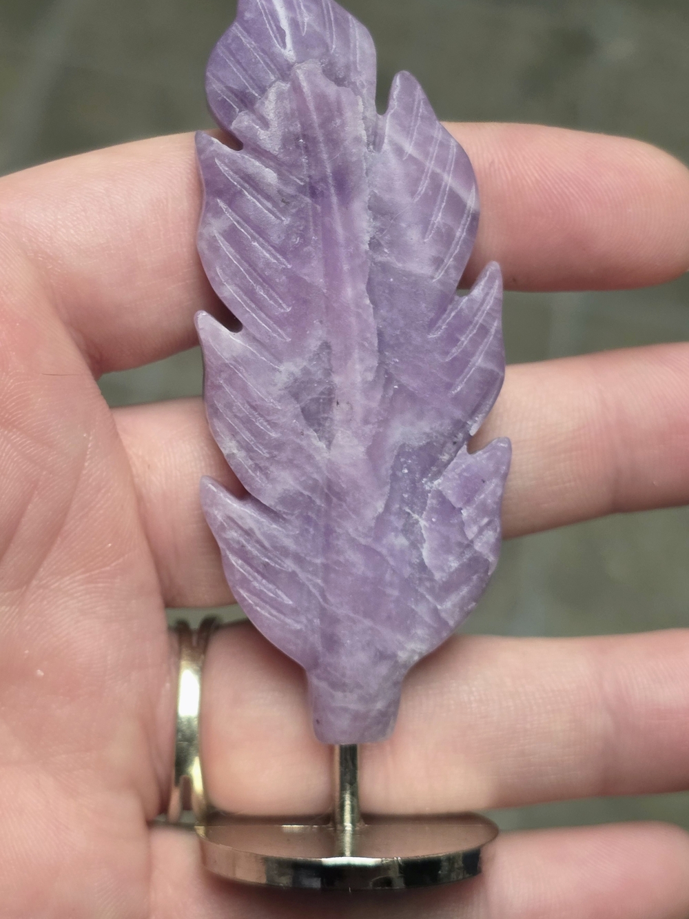 Natural Lepidolite Feather Carving with Display Stand | Purple Crystal Feather